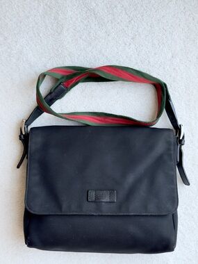 Gucci Black Techno Canvas Web Flap Messenger Bag